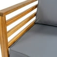 thumbnail image 6 of Thom 4-Piece Mid-Century Modern Acacia Wood Outdoor Patio Set with Cushions and Plaid Decorative Pillows, Gray/Teak Brown, 6 of 6