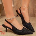 thumbnail image 5 of Xdegoge Slingback Heels for Women Closed Toe Pointed Pumps Plaid Pattern Metallic Hardware Accent Kitten Heels Dressy Party Shoes, 5 of 9