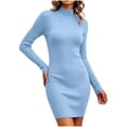 thumbnail image 5 of YTCAMLO Ribbed Knit Sweater Dress for Women Casual Long Sleeve Mock Neck Bodycon Dress Stretch Slimming Fall Winter Mini Dress, 5 of 7