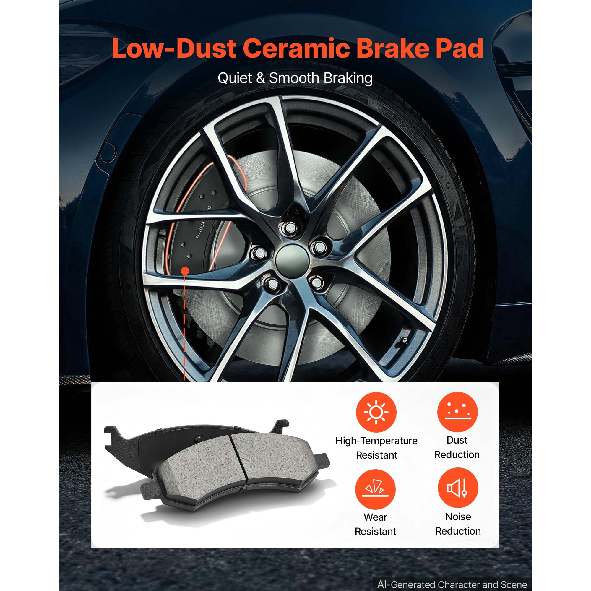KFFKFF Front and Rear Brake Kit with Ceramic Brake Pads and Ventilated Rotors, Compatible with 2007-2009 Dodge Durango, Chrysler Aspen, 2011-2018 Ram 1500 (5-Lug), and 2019-2023 Ram 1500 Classic