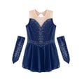 thumbnail image 5 of ranrann Ice Figure Skating Dress for Girls Rhinestone Mesh Chiffon Ballet Dance Leotard Dress Outfits Navy Blue 8, 5 of 7