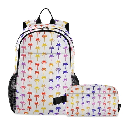 ALAZA Gradient Palm Tree School Backpack Lunch Box Set Student Bookbag