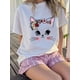 thumbnail image 1 of Tween Girls Cute Graphic Print Crew Neck Short Sleeve T-Shirt, Machine Washable | Cat-Themed Casual Clothing | Vibrant Design | Stretchable Knit Fabric,Summer Tops, 1 of 3