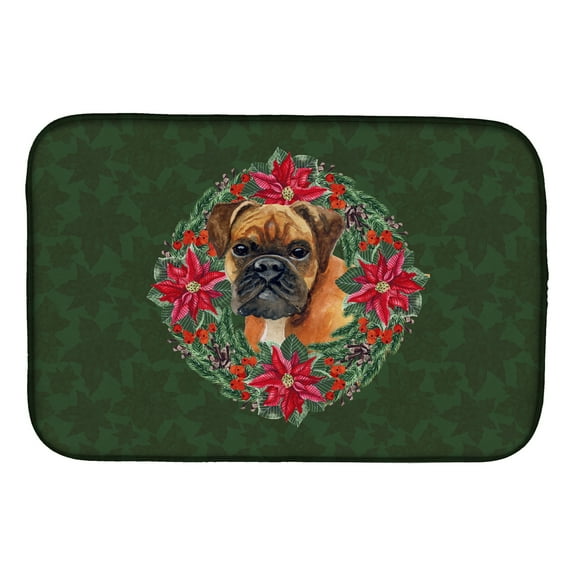 Caroline's Treasures German Boxer Poinsetta Wreath Dish Drying Mat