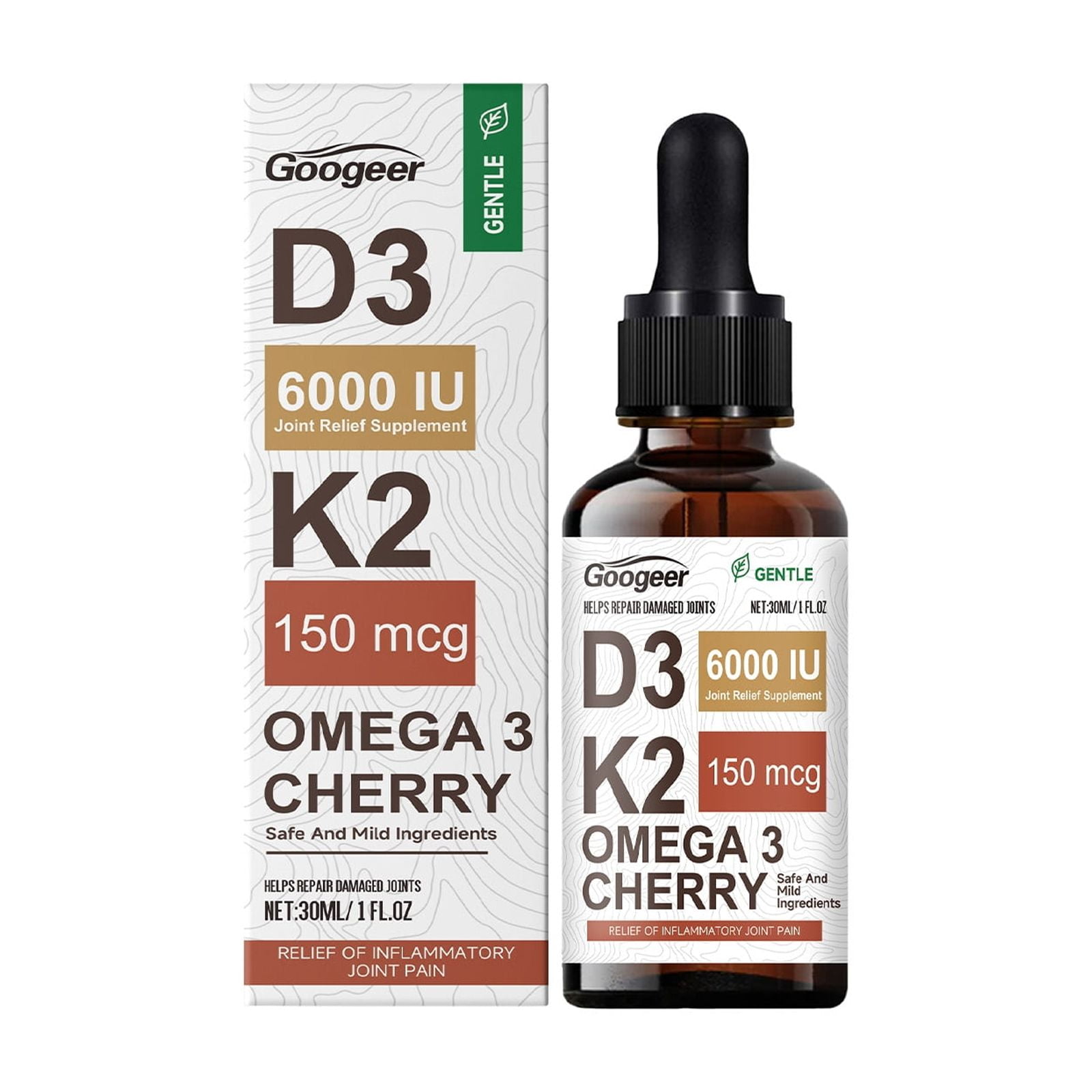 Googeer D3 K2 Joint Support Drops with Omega 3 & Cherry, 1 fl oz