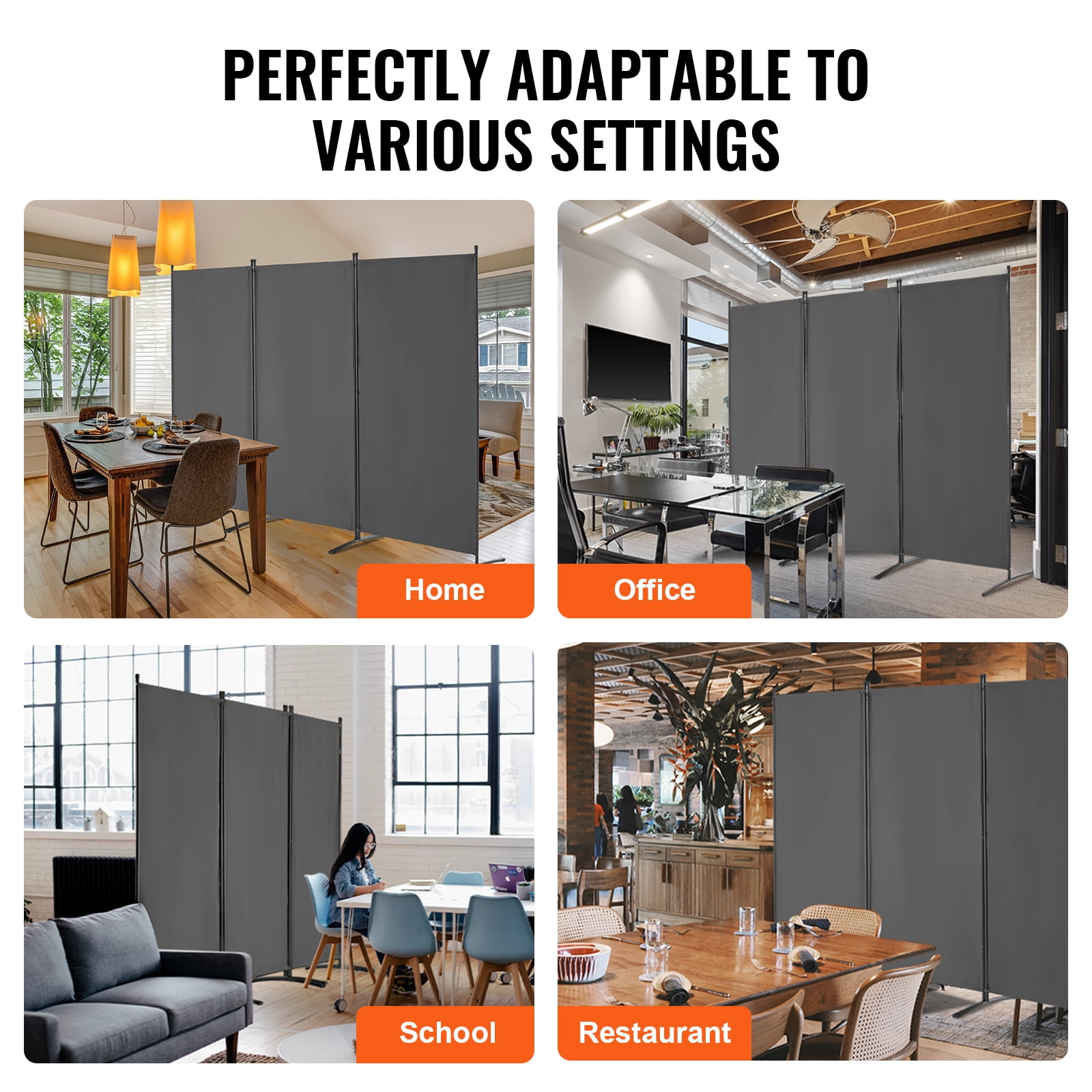 VEVOR Room Divider, 3 Panel Room Divider, Folding Privacy Screen and Portable Partition Divider for Room Separation, Freestanding Room Partitions for Office, Bedroom, Study, Grey