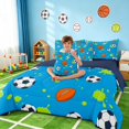 thumbnail image 3 of Manfei Boys Soccer Basketball King Bedding, Sports King Bed in a Bag, Bright Blue Lime, Navy Reversible 7 Pieces, 3 of 6