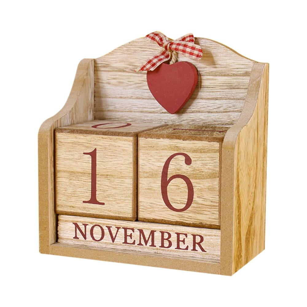HOTWINTER Vintage Wooden Blocks Perpetual Calendar, Wooden Perpetual
