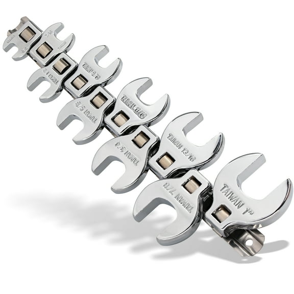 Crows Foot Wrench Set (SAE/Inch) Easily Access Hard-To-Reach Areas, Ideal for Tight Spaces, Great for Automotive Repair Work - Includes Sizes: From 3/8" to 1 Inch - 10-Piece Kit With Clip-on Organizer