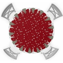 Christmas Round Tablecloth Fitted Table Cover, Elastic Tablecloths Waterproof Outdoor Indoor Stretch Cloth Tablecover for Dinner, Party, Shower, Winter Snowflake Red Snowman 36-44IN