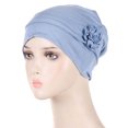 thumbnail image 4 of Chemo Headwear for Women Flower Pleated Beanies Stretch Elastic Turbans Soft Cancer Hats Head Coverings Scarf Blue One Size, 4 of 5