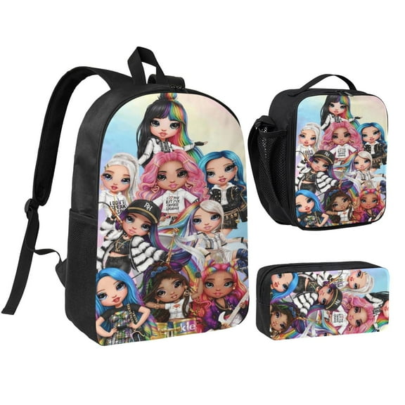 rainbow high Three piece backpack set young backpack combination backpack lunch bag pencil case