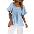 thumbnail image 3 of Women’s V Neck Smocked Peplum Top Ruffle Short Sleeve Babydoll Shirred Blouse Fashion Trendy Clothes Outfits 2025, 3 of 8