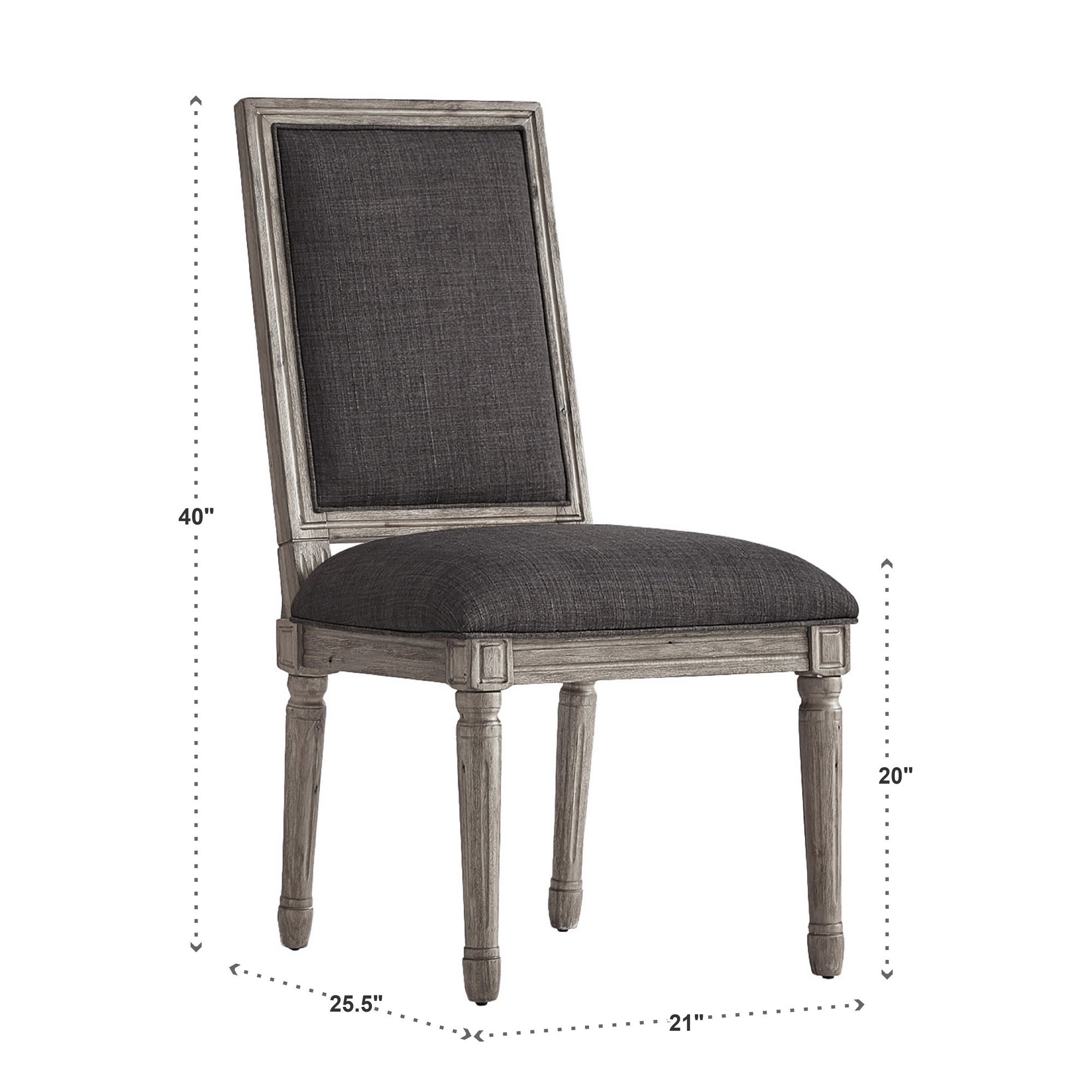 Weston Home Amadell Traditional Linen Solid Dining Side Chairs, Dark Gray Linen/Antique Grey Oak Finish (Set of 2)