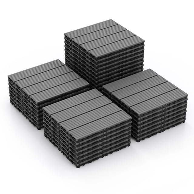 Gymax 36PCS Interlocking Deck Tiles 12'' x 12'' Waterproof All Weather Flooring Covering