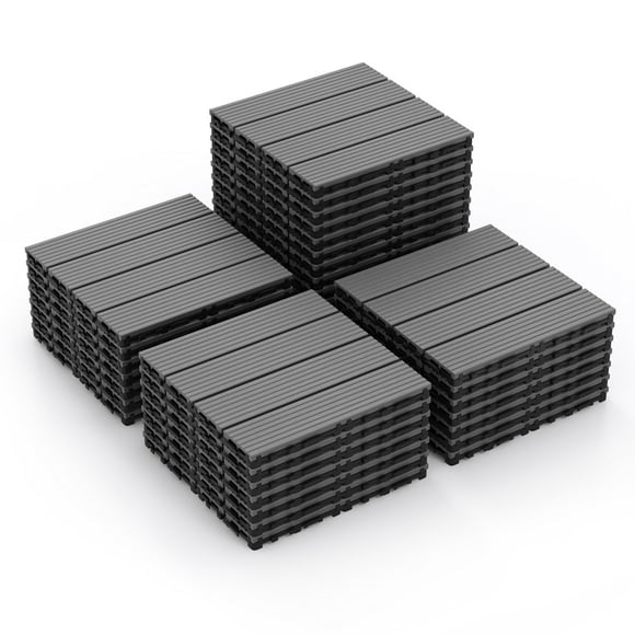 Gymax 36PCS Interlocking Deck Tiles 12'' x 12'' Waterproof All Weather Flooring Covering