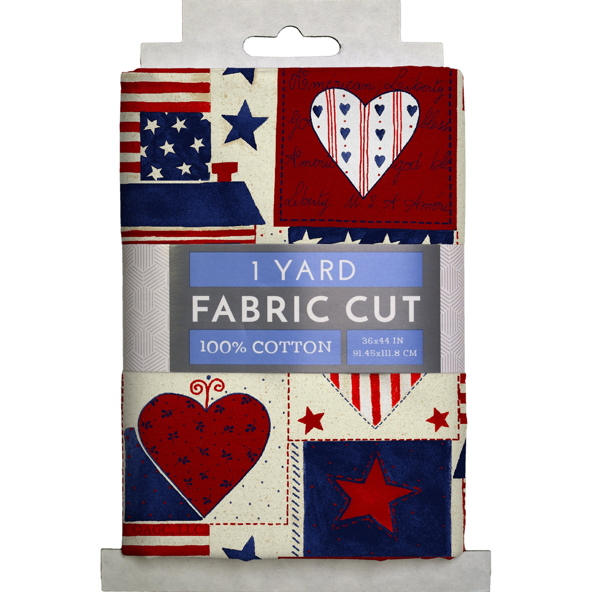 (2 pack) 1 Yard 100% Cotton American Heart Patch, Red, White, 44" Wide for Quilting & Sewing by David Textiles