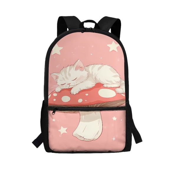 Jeiento Cute Cat Back Pack for Girls Travel Backpack 17 inch Schoolbag for Primary Elementary Middle School Mushroom Kids Book Bag Back to School Supplies Back Pack Pink