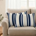 thumbnail image 2 of Navy Blue Khaki Striped Outdoor Waterproof Pillow Covers, Modern Minimalist Ombre Lines Decorative Rectangle Throw Pillowcase Sofa Cushion Sham for Patio/Couch/Chair, 20"x12" 2 Pack, 2 of 8