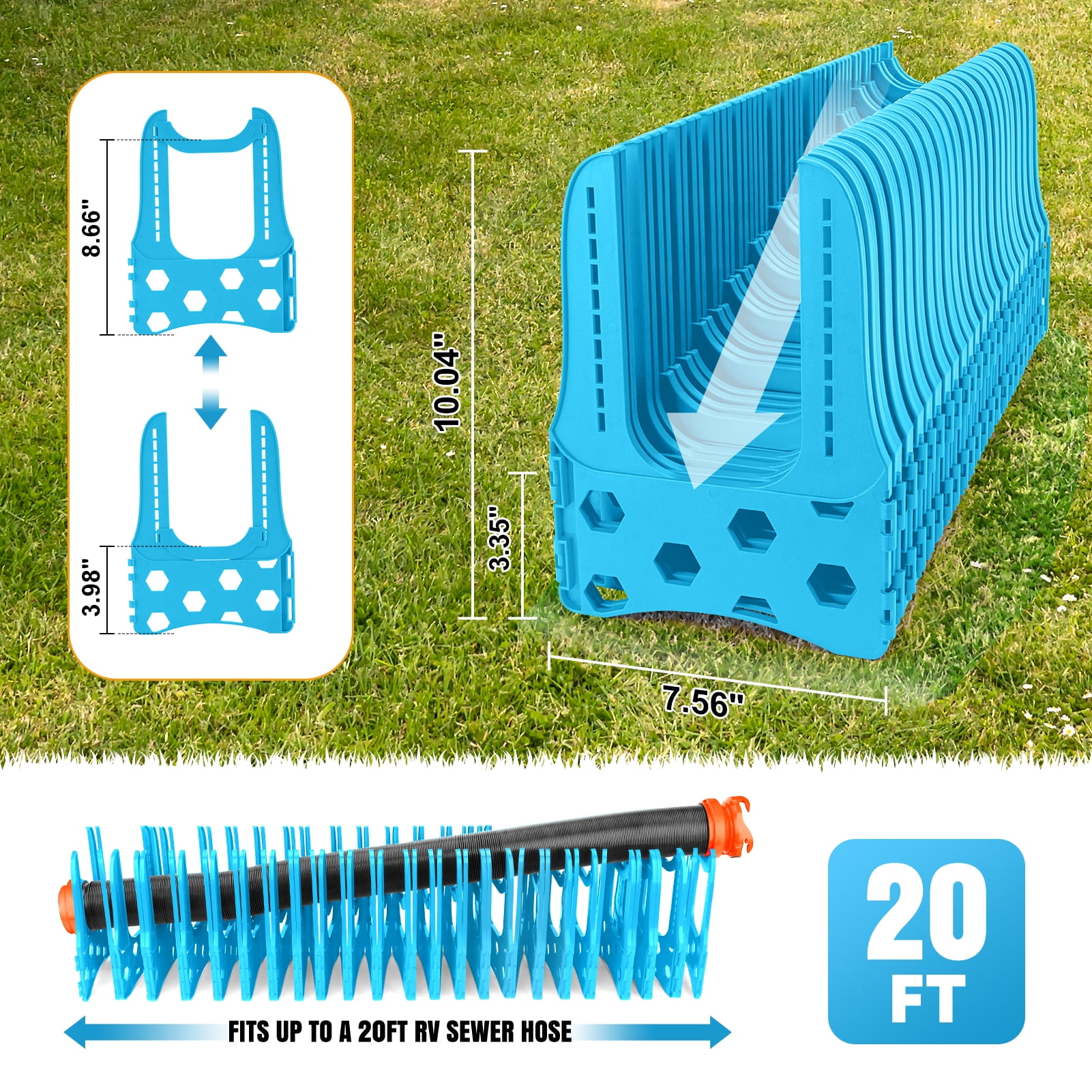 Kohree RV Sewer Hose Support,Heavy-Duty with Height Adjustable for Campers,Blue - 20-Foot