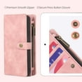 thumbnail image 7 of SaniMore Case for iPhone 14 Plus (6.7" 2022), Zipper Wallet RFID Blocking Card Slots Wrist Strap Magnetic Slim Case Wireless Charging PU Leather Kickstand Shockproof Anti-fall Cover, Pink, 7 of 7