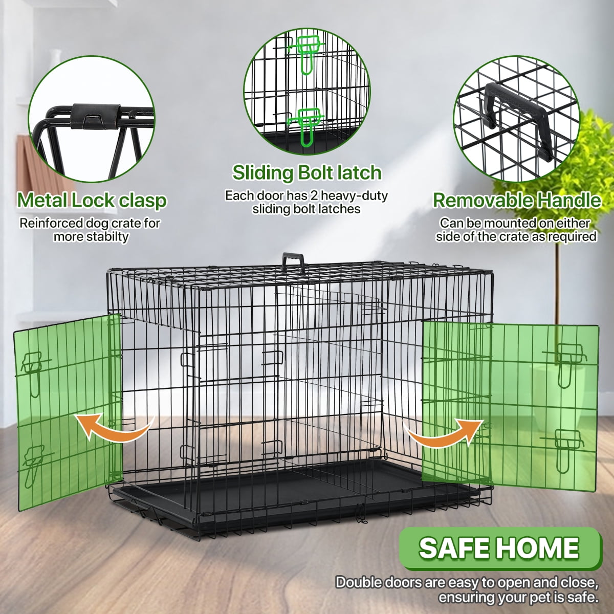 Dkelincs 48 inch Dog Crate Folding XXL Large Dog Cage Dog Kennels and Crates for Large Dogs Pet Animal Segregation Cage with Divider, Plastic Tray, Double-Door, Handle, Black