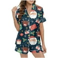 thumbnail image 6 of Christmas Pajamas Ladies' Christmas Tree Printed Silk Satin Short Sleeve Button Sleepwear Set, 6 of 8