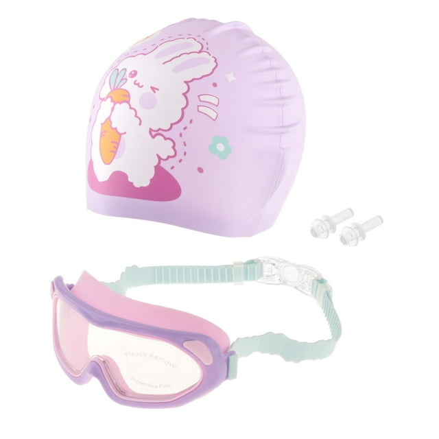 Gafas de natación para niños con visión amplia, gorro de natación para esnórquel, deportes acuáticos y buceo. Púrpura