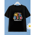 thumbnail image 2 of [Slim Fit]He Is Risen Easter Bunny Eggs Pattern T-Shirt Kids Spring Religious Celebration Wear, 2 of 5