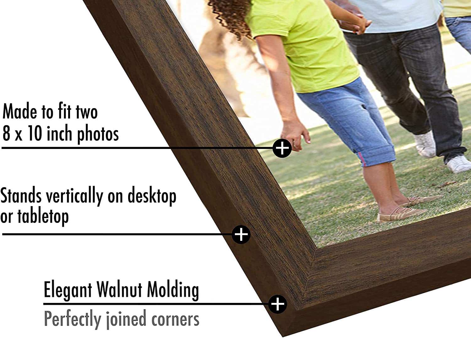 Americanflat 8x10 Hinged Picture Frame in Walnut with Two Displays in Shatter Resistant Glass for Tabletop