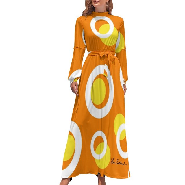 Vestido largo naranja blanco amarillo con círculos mod Vestido largo morado Vestidos de mujer noche mujer 2024