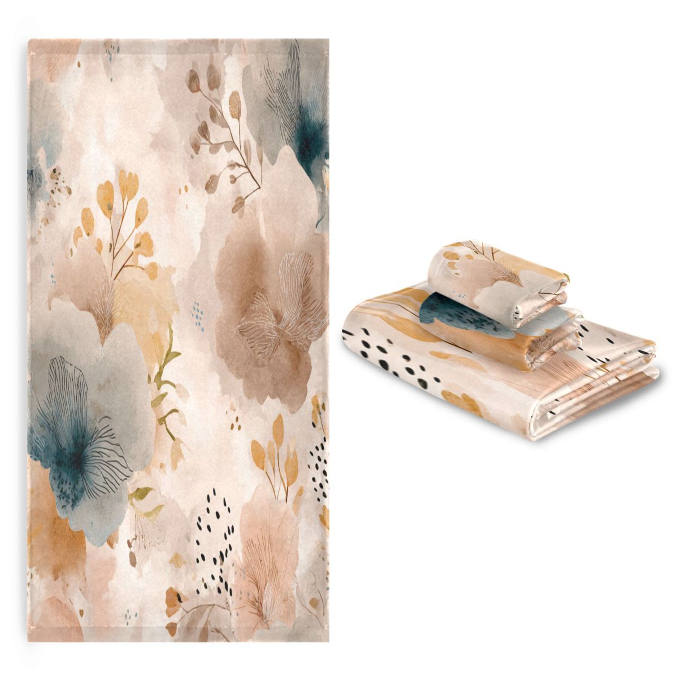 3 Piece Bath Towels Set Bath Towel, Hand Towel and Face Towel for Bathroom, Gym, Hotel Hazy Ethereal Flowers