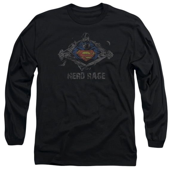 Superman Nerd Rage Long Sleeve Adult 18/1 T-Shirt Black