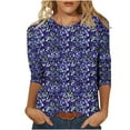 thumbnail image 2 of CLOISE Womens Pullover Tops 3/4 Sleeve Plus Size Shirts Crewneck Casual Tshirt Print Loose Summer Blouses Purple 2XL, 2 of 5