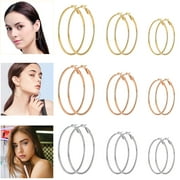 Mouind 9 Pairs Big Hoop Earrings - Stainless Steel Hypoallergenic Earrings Set (Silver/Gold/Rose Gold Plated)