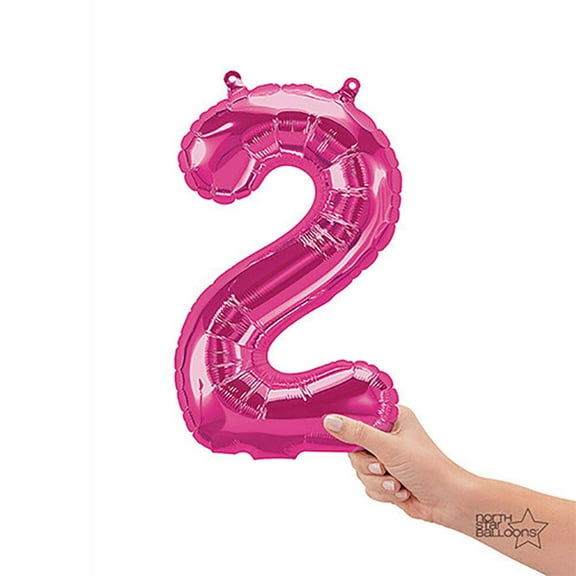 16 inch Number 2 - Northstar - Magenta (Air -Fill Only) Foil Mylar Balloon - Party Supplies Decorations