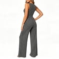 thumbnail image 4 of Women's 2 Piece Business Casual Outfits Striped Button Up Sleeveless Tank Tops with Pants Comfy Set Black XL(XL), 4 of 7