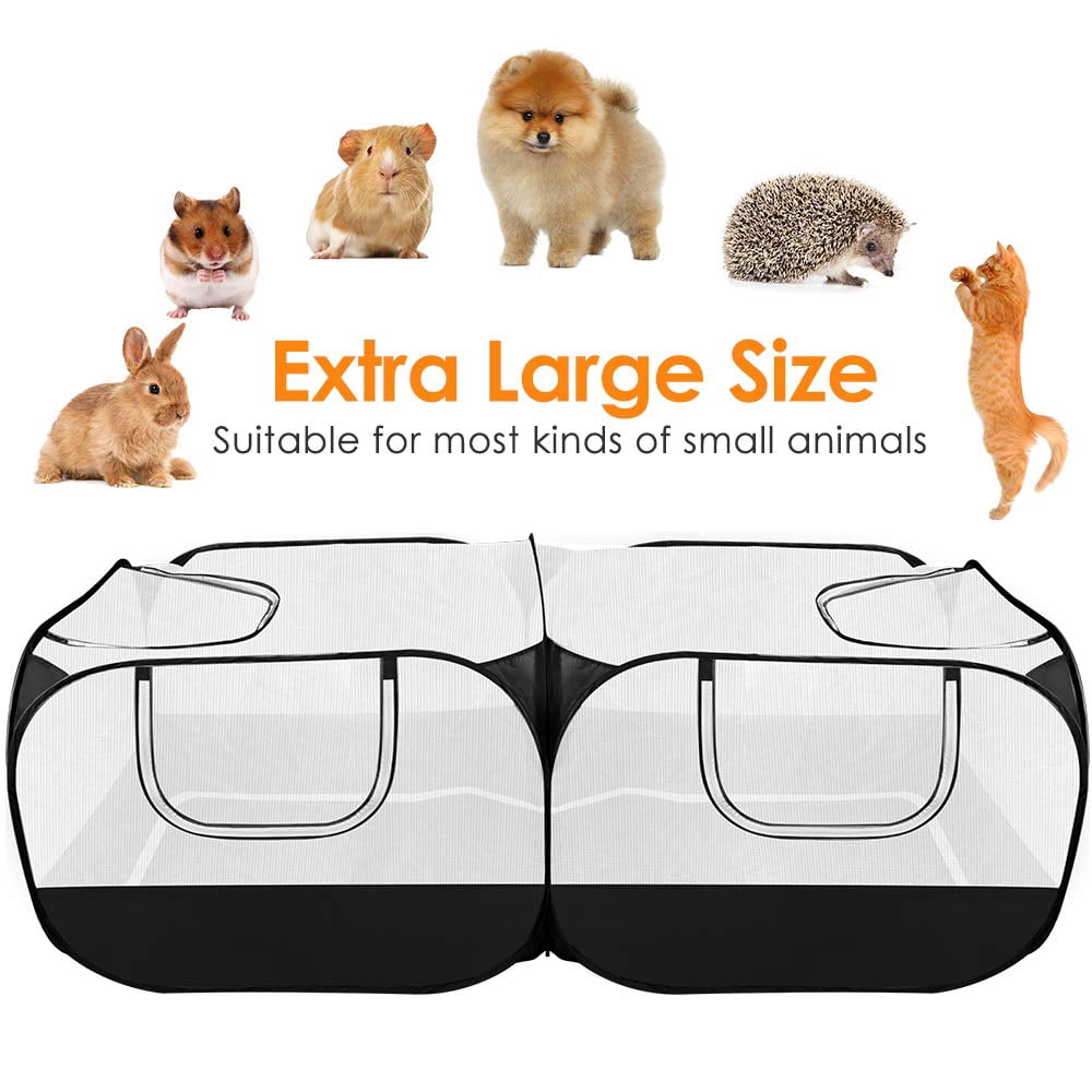 Small Animals Playpen, Chicken Pen with Escape-Proof Detachable Bottom & 4 Zipper Doors,, Escape-Proof Pet Enclosure Tent for Puppy Kitten Rabbits Indoor Outdoor playpen
