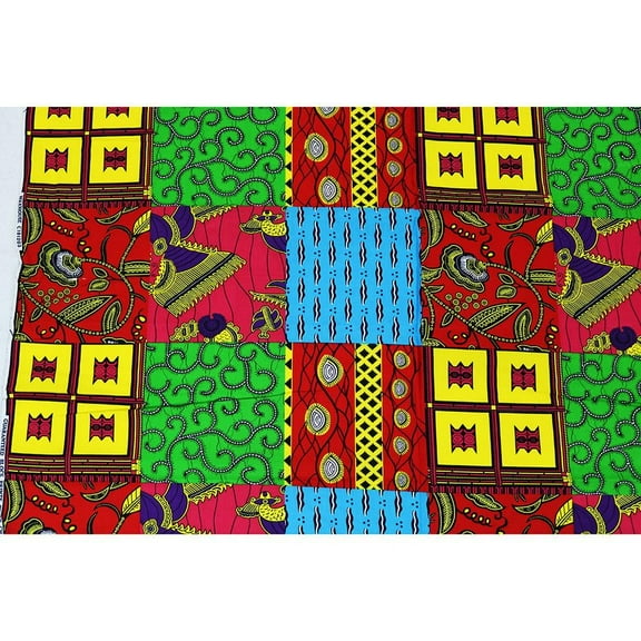 Springs Creative African Hand Dyed Wax Prints Imani Block Print 100% Cotton Fabric sold by the yard