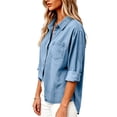 thumbnail image 4 of Edvintorg Denim Tops for Women Turndown Collar Long Sleeve Casual Loose Button Down Jean Shirt with Pockets Womens Trendy Clothes Light Blue L, 4 of 8