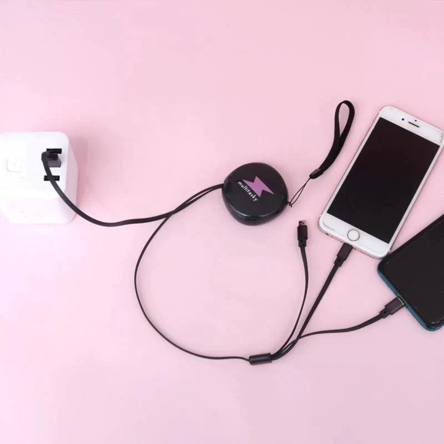 Multitasky Retractable 3-Port USB Keychain - Pink