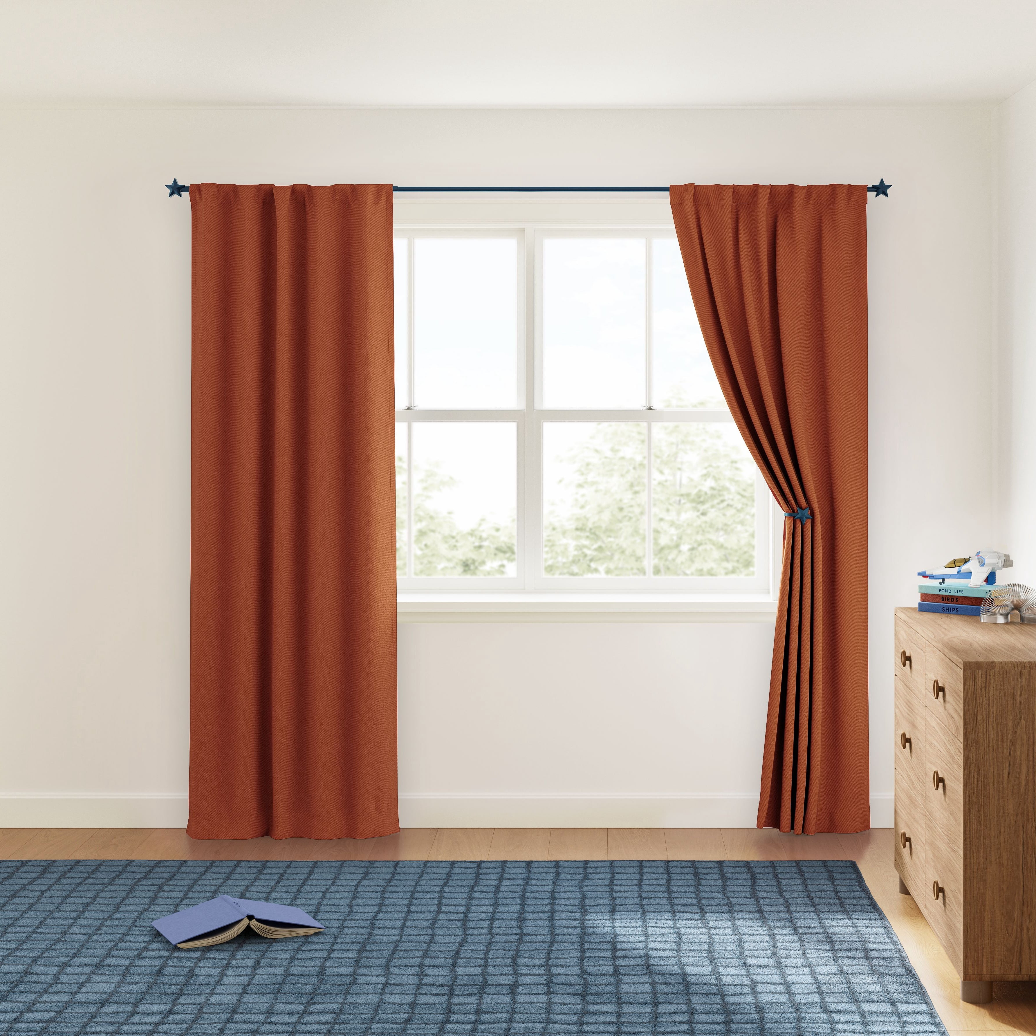 Mainstays Kids Orange Solid Blackout Rod Pocket with Back Tabs Curtain Panel Pair, Set of 2, 30" W x 84" L