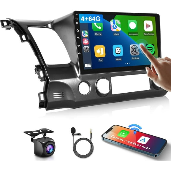 【4G 64G】 for Honda Civic 2006 2007 2008 2009 2010 2011 Car Stereo Radio,10.1" IPS Touch Screen Wireless CarPlay Android Auto 32-Band DSP Audio Android 13 GPS WiFi Bluetooth Dual Mic HD Camera