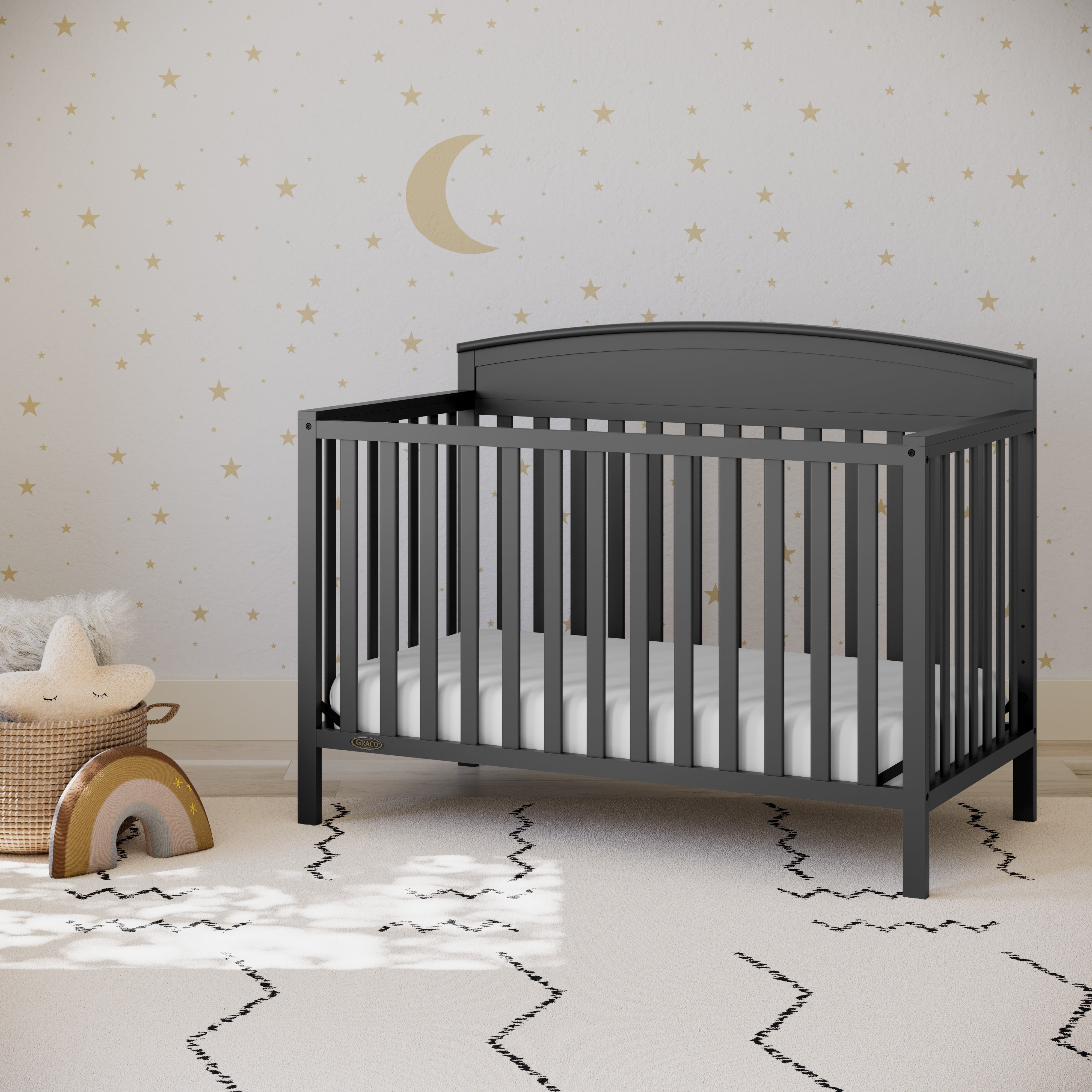 Graco Benton 5-in-1 Convertible Crib and Premium Crib & Toddler Mattress Bundle, Gray