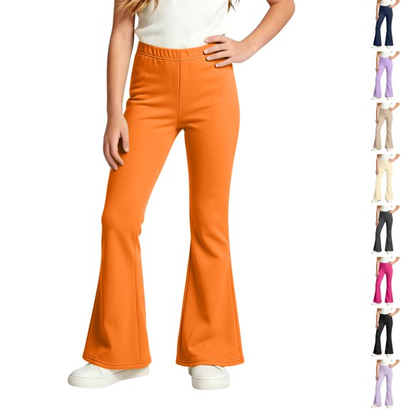Resicozy Girls Flare Leggings School Uniform Pants for Kids High Waist Bell Bottom Yoga Dance Pant 3-15 Years Orange 110