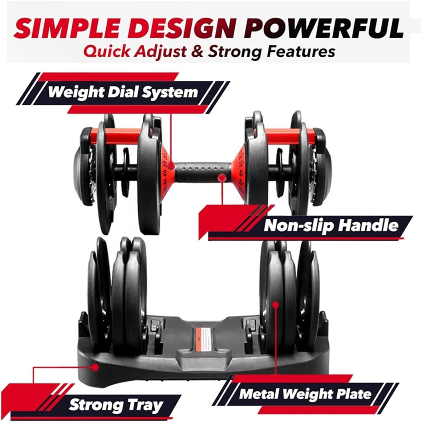 15 Weight in 1 Adjustable Dumbbell 53LB with Fast Automatic Adjustable and Weight Plate for Body Workout Home Gym （24kg/53lb）2pcs