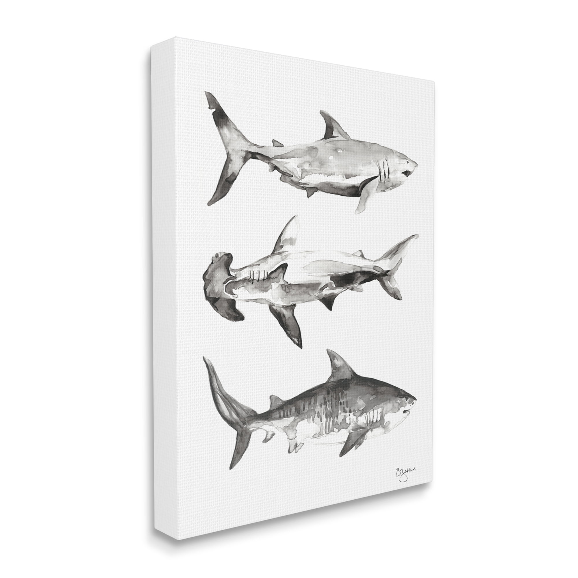 Stupell Industries Nautical Shark Trio Animals & Insects Painting Gallery Wrapped Canvas Print Wall Art, 24 x 30