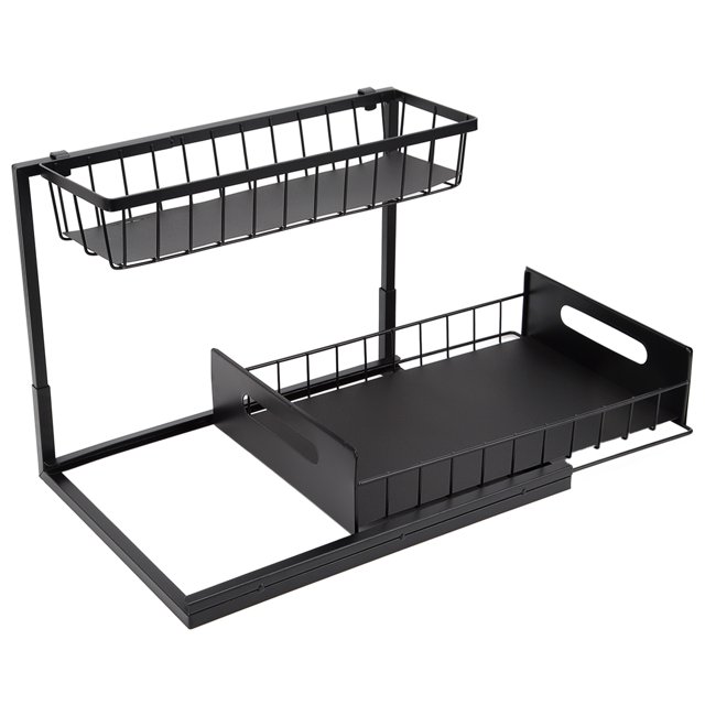 Organizador de gabinete con cajón extraíble, organizador debajo del fregadero en forma de L, organizador debajo del fregadero, organizador de cocina debajo del gabinete, instalación sin esfuerzo
