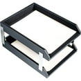 thumbnail image 2 of Classic Black Leather Double Letter Trays with Silver Posts, 2 of 2