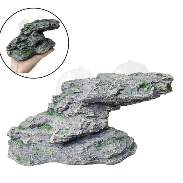 EastVita Turtle Basking Platform, Tortoise Resin Climbing Ramp Shale, Reptiles Dock Resting Terrace Stone with Suction Cup for Lizard Frogs Newts